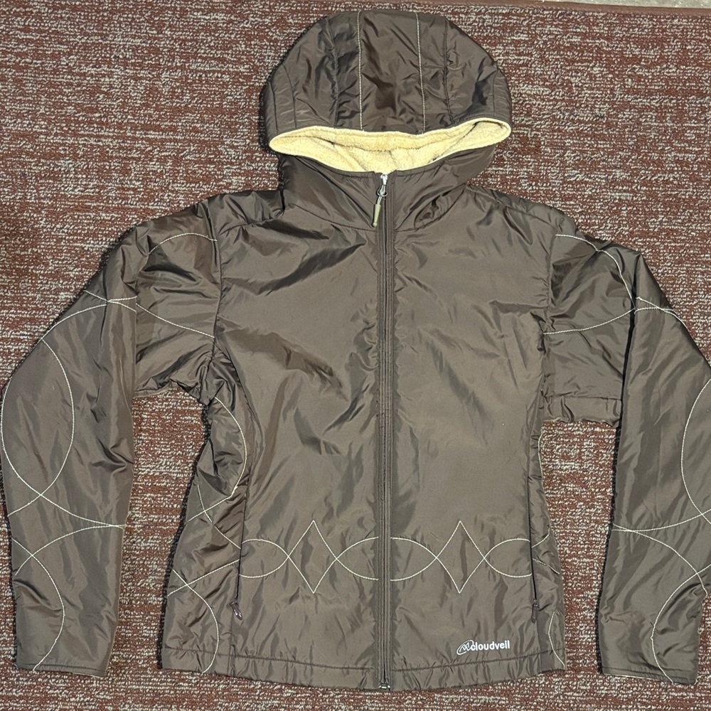 Cloudveil jacket brown western stitch fleece hooded fitted insulated jacket med